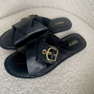 BORN Black Flat Slide Sandals